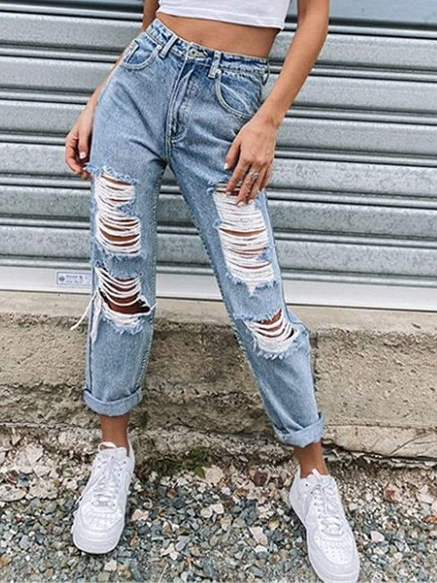 Amazon.com: ZZSRJ Ripped Jeans Women's Flared Jeans High Waist Hole Wide  Leg Pants Denim Streetwear Leggings XXL (Color : Blue, Size : Small) :  Clothing, Shoes & Jewelry